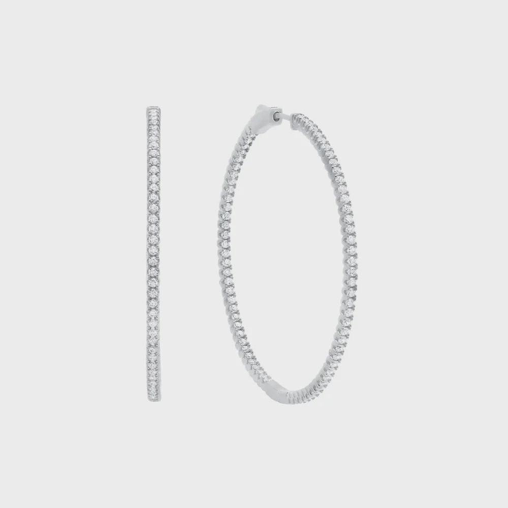 Medium Pave Hoop Earrings Finished in Platinum