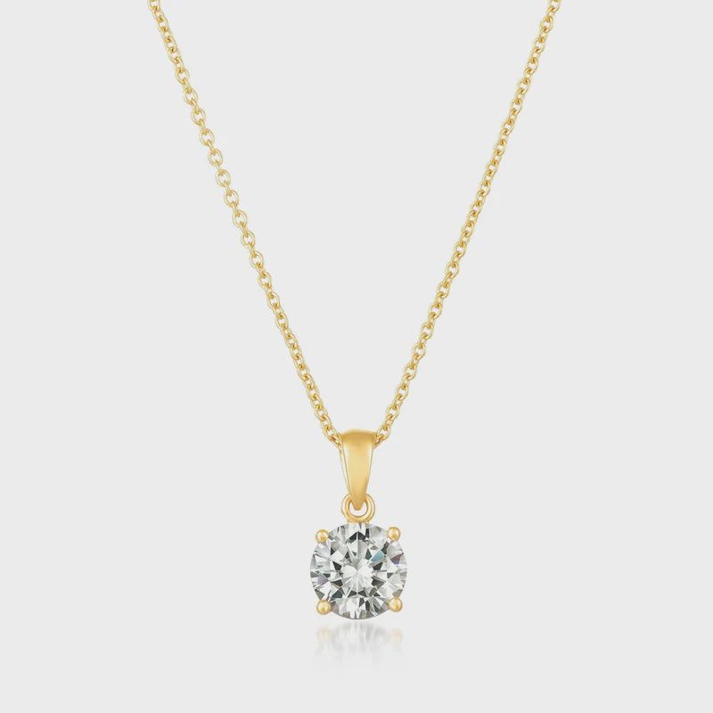 Brilliant Cut Solitaire Pendant Necklace Finished in Gold