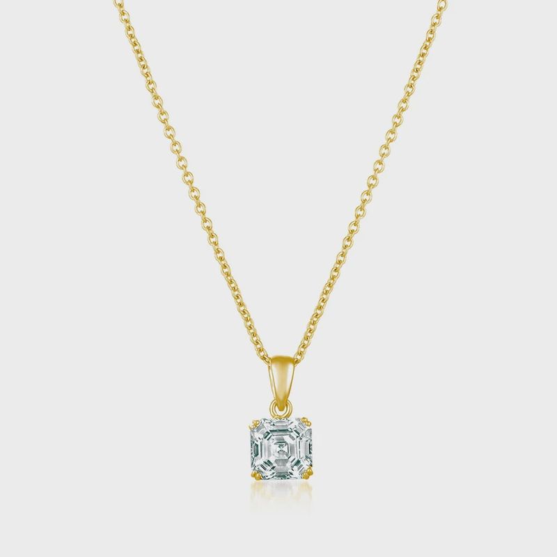 Royal Asscher Cut Pendant Necklace Finished in Gold