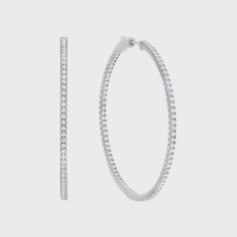 Large Pave Hoop Earrings Finished in Platinum