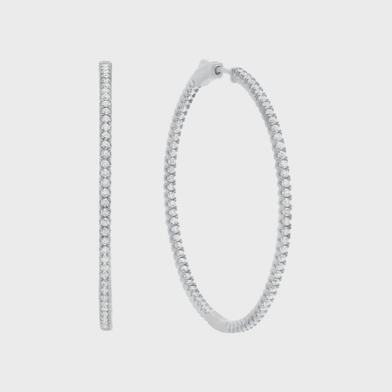 Large Pave Hoop Earrings Finished in Platinum