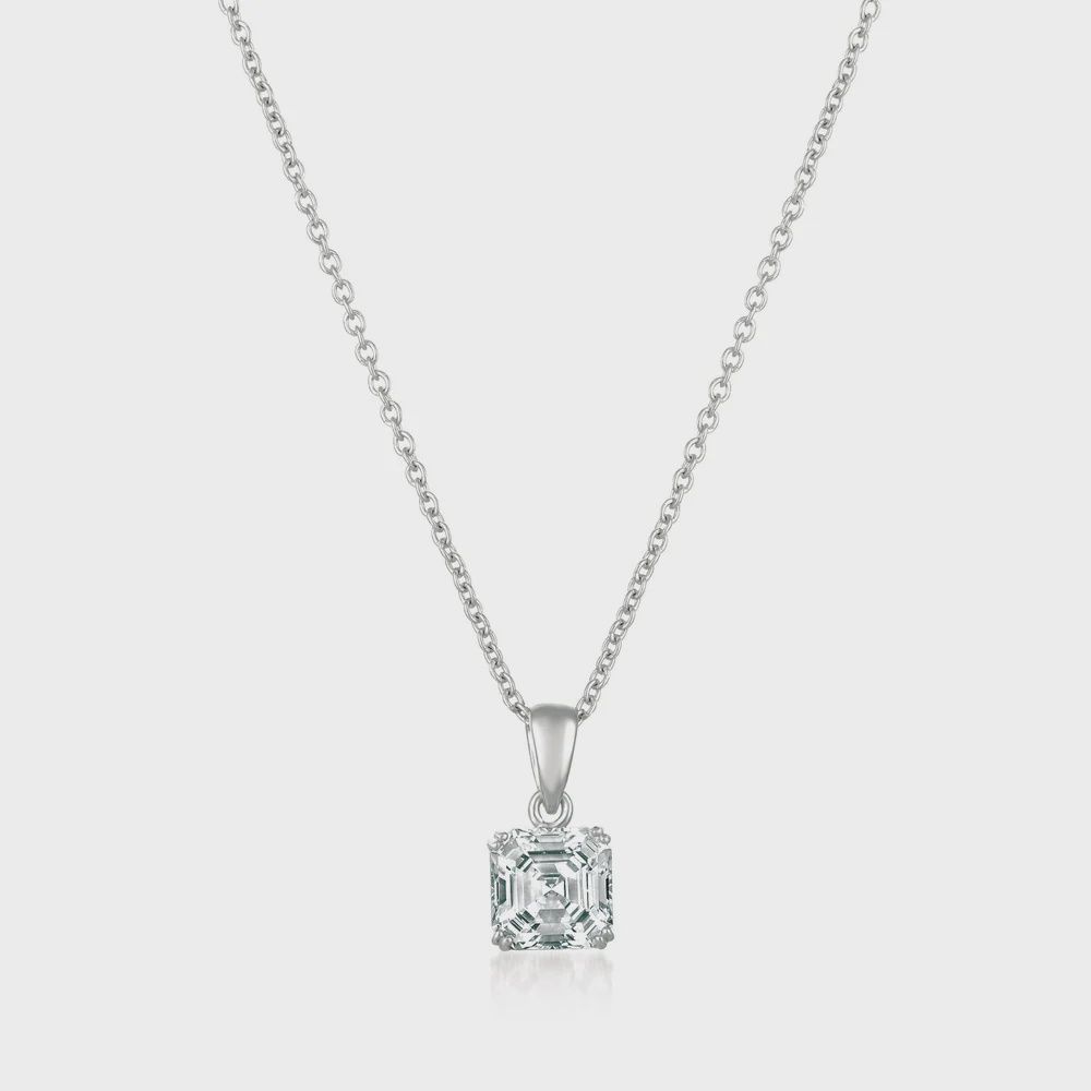 Royal Asscher Cut Pendant Necklace Finished in Platinum