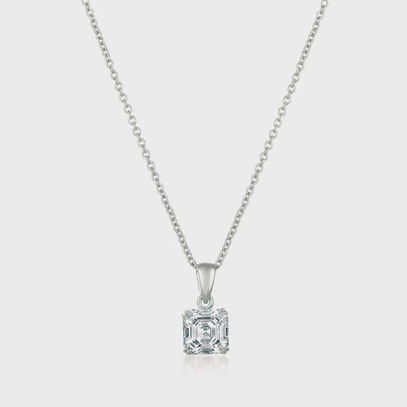Royal Asscher Cut Pendant Necklace Finished in Platinum