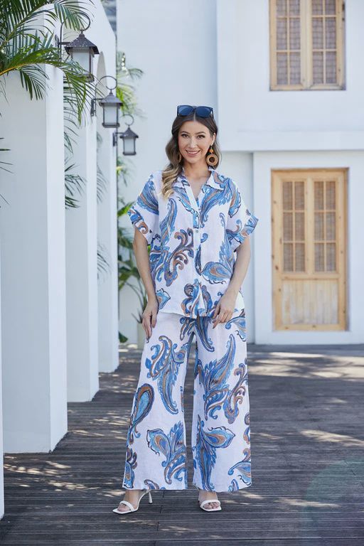 Lorenza's Paisley Print Linen shirt, Colour: White, Size: Plus