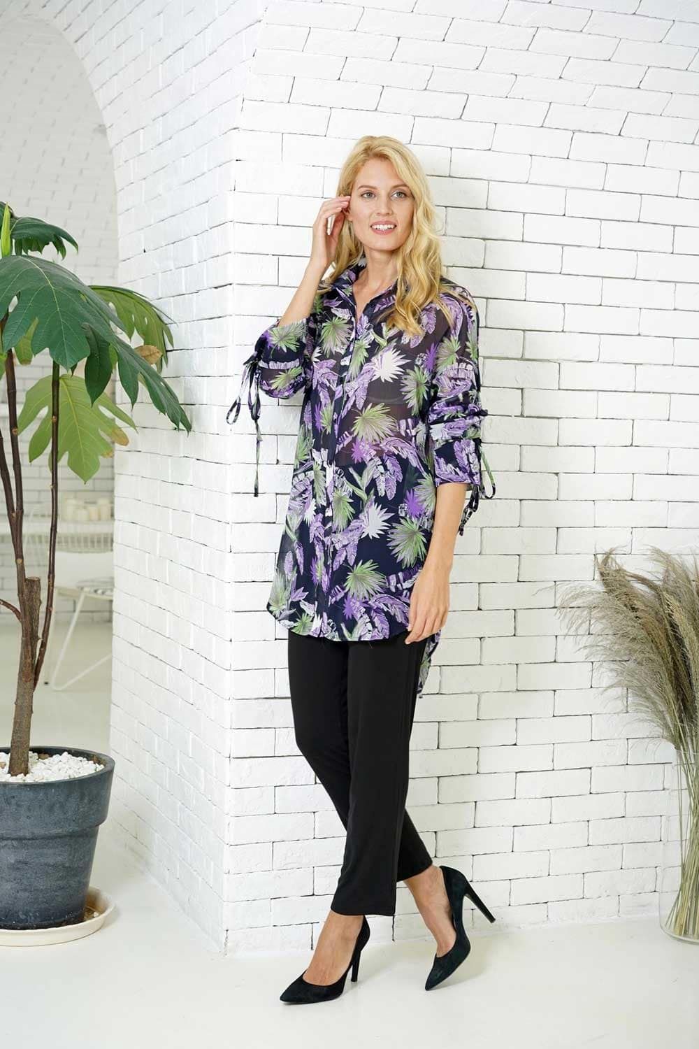 Printed Tunic, Colour: Purple/Green, Size: S/M