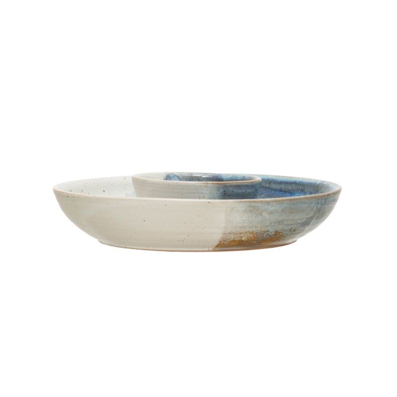 8.75"  Stoneware Chip &amp; Dip, Reactive Glaze