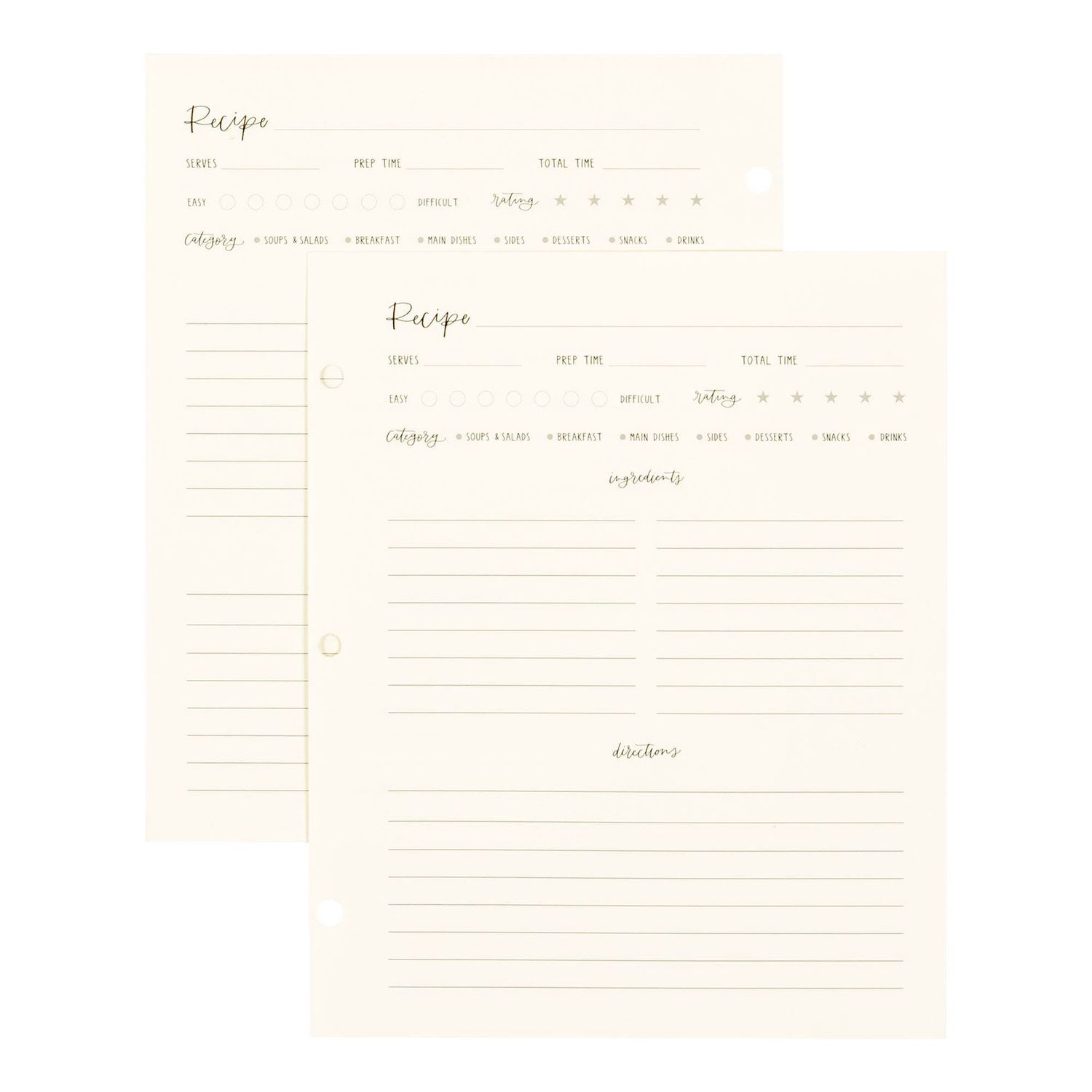 Petite Recipe Page Set