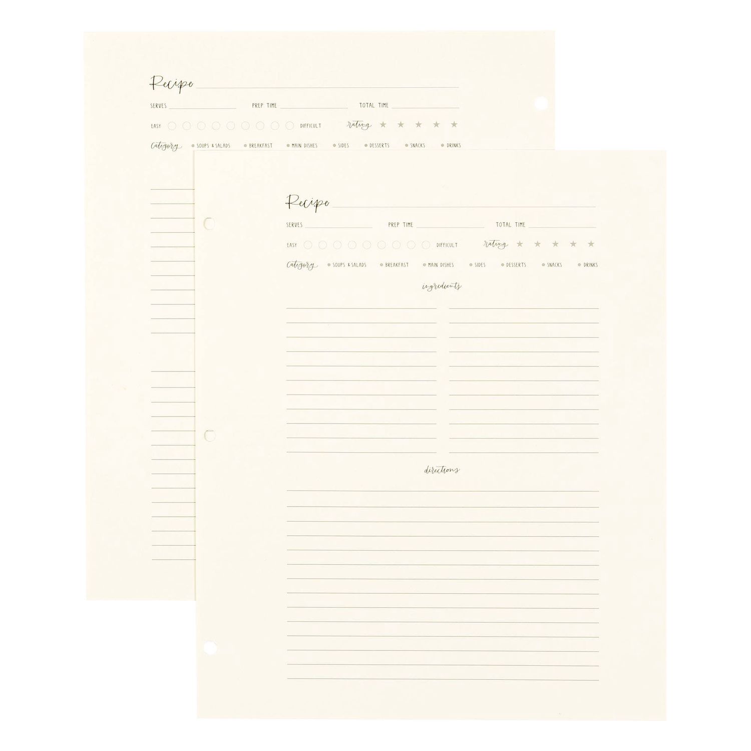 Large Recipe Page Set