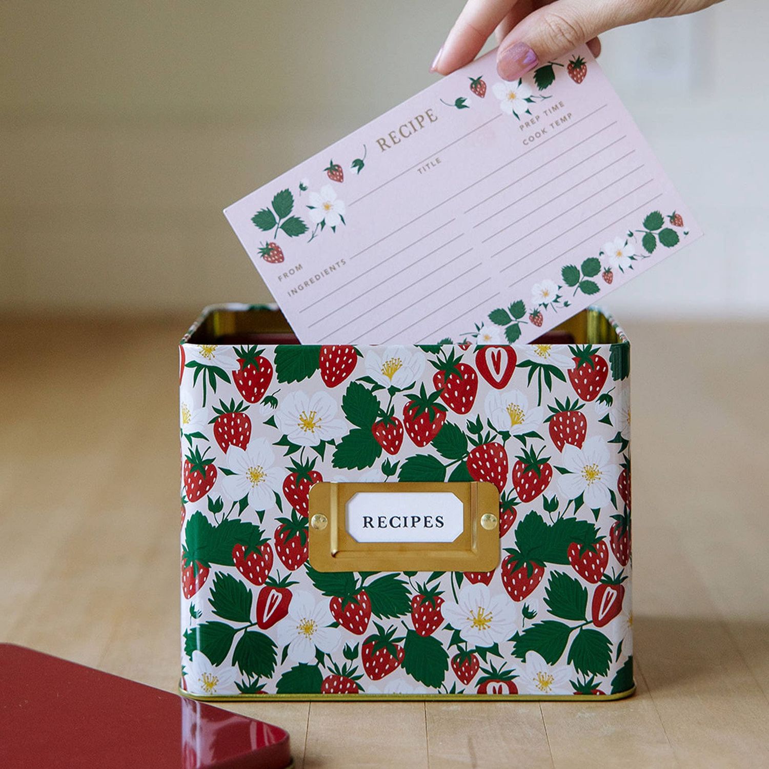 Strawberry Patch Tin Recipe Box