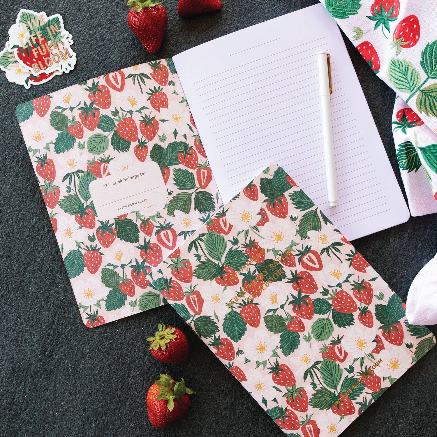 Strawberry Patch Stitched Notebook