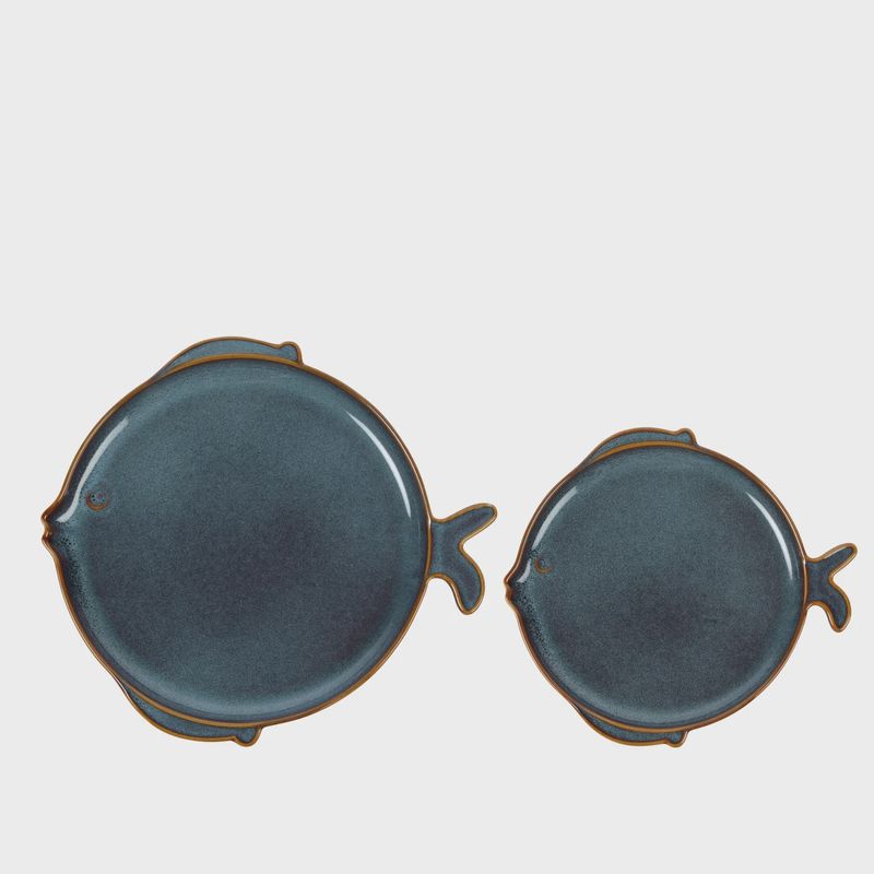 Fish Serving Plate Set Of 2 Round Blue