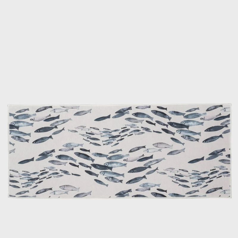 Fishes Chenille Washable Accent Mat Long Blue