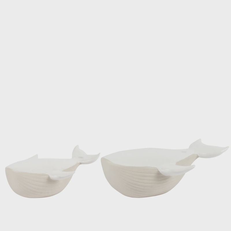 Whale Stoneware Décor Set Of 2 White