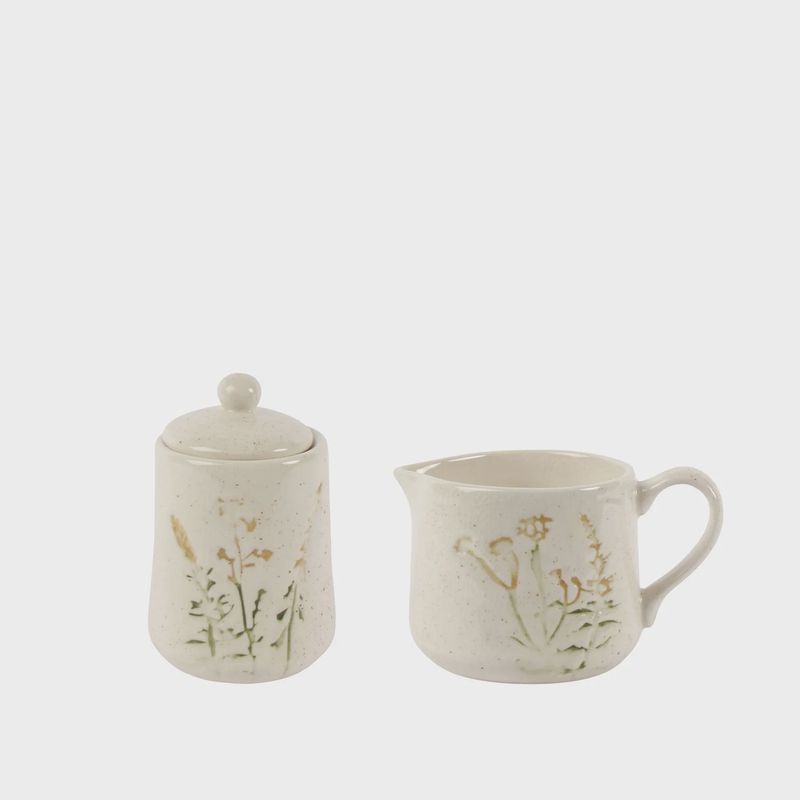 Embossed Floral Cream &amp; Surgar Set Multi