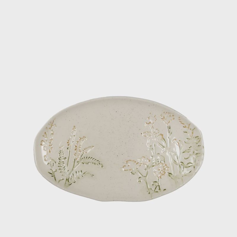 Embossed Floral Ceramic Oval Platter Multi