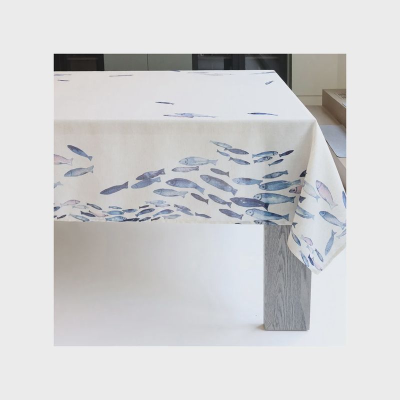 Fishes Tablecloth 60 X 120" Blue
