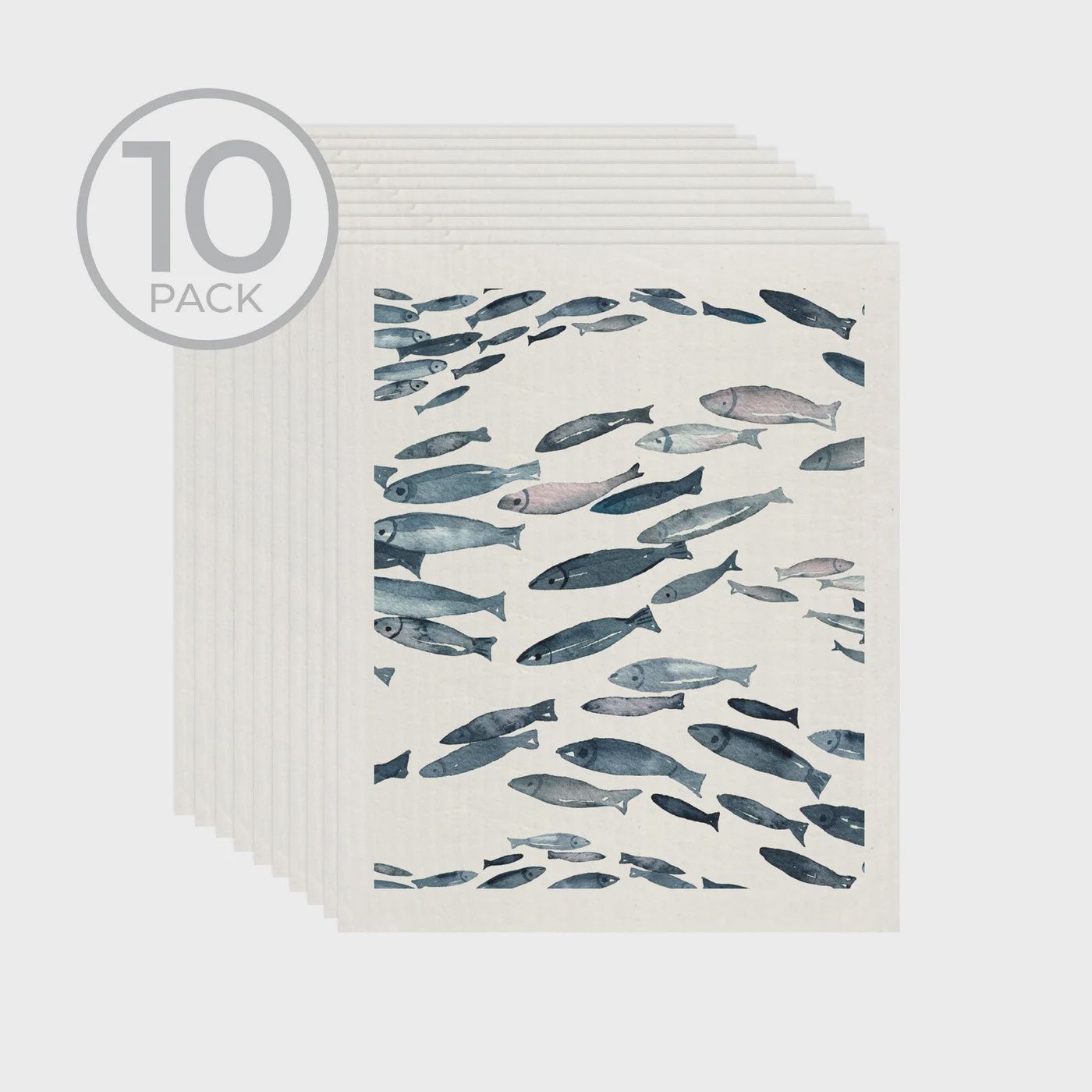 Fishes Sponge Cloth Pack Of 10 Blue