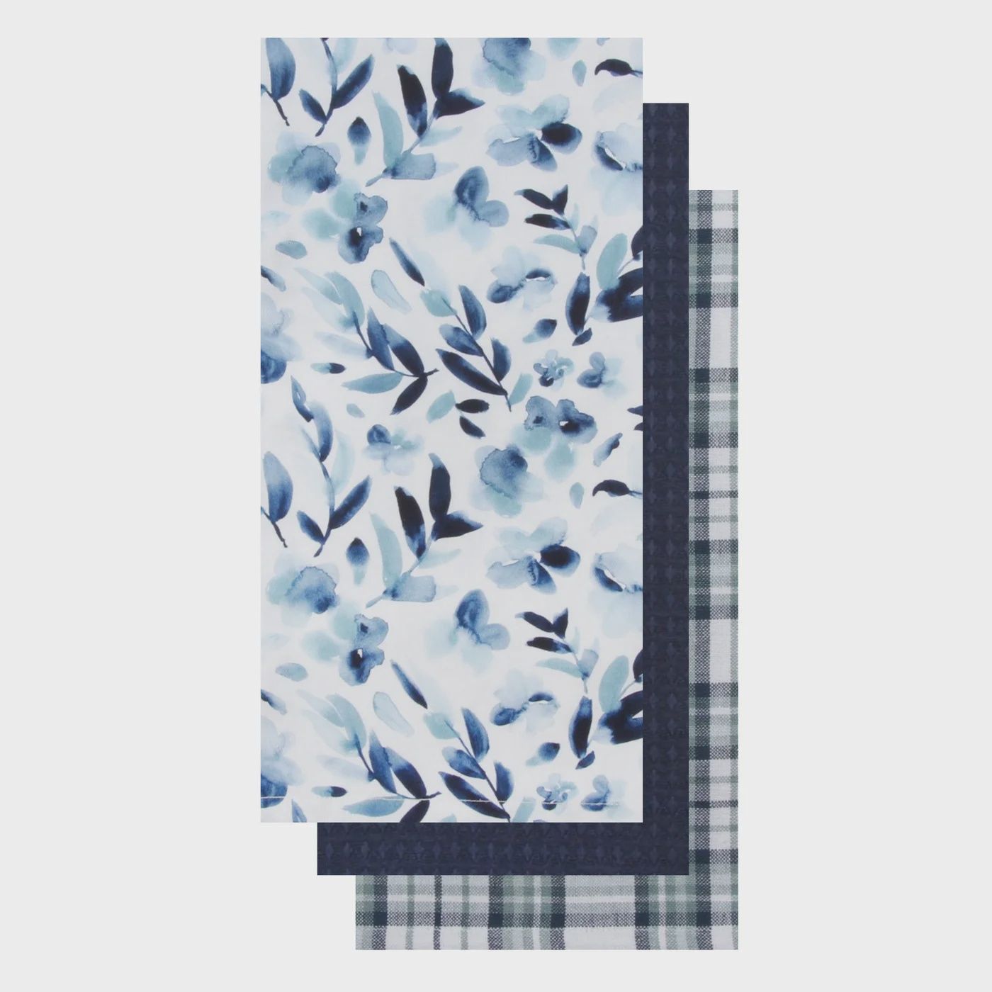 Watercolor Blue Floral Tea Towel Set Of 3 Blue