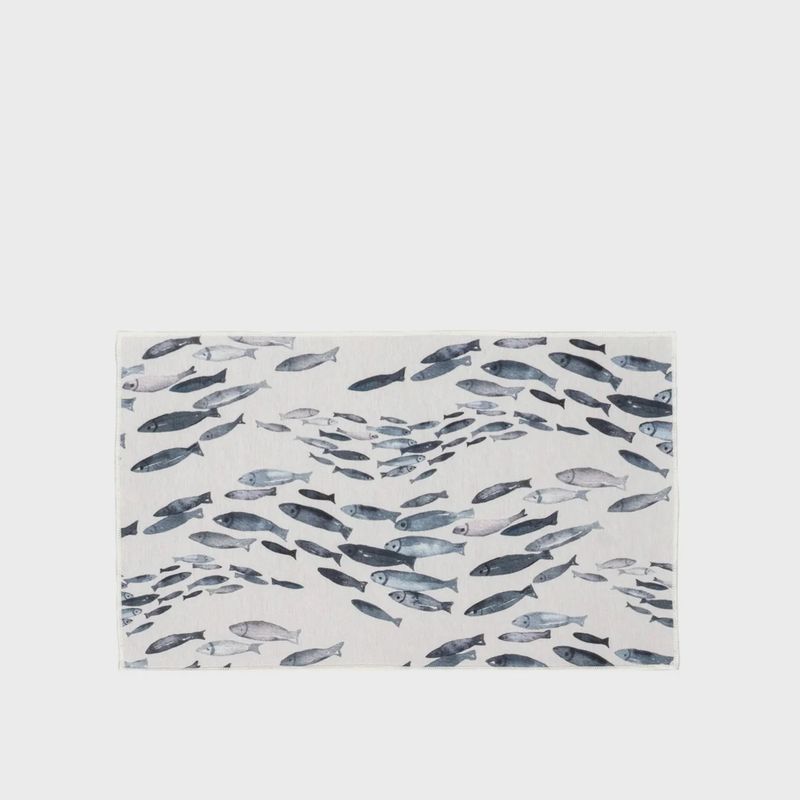 Fishes Chenille Washable Accent Mat Blue