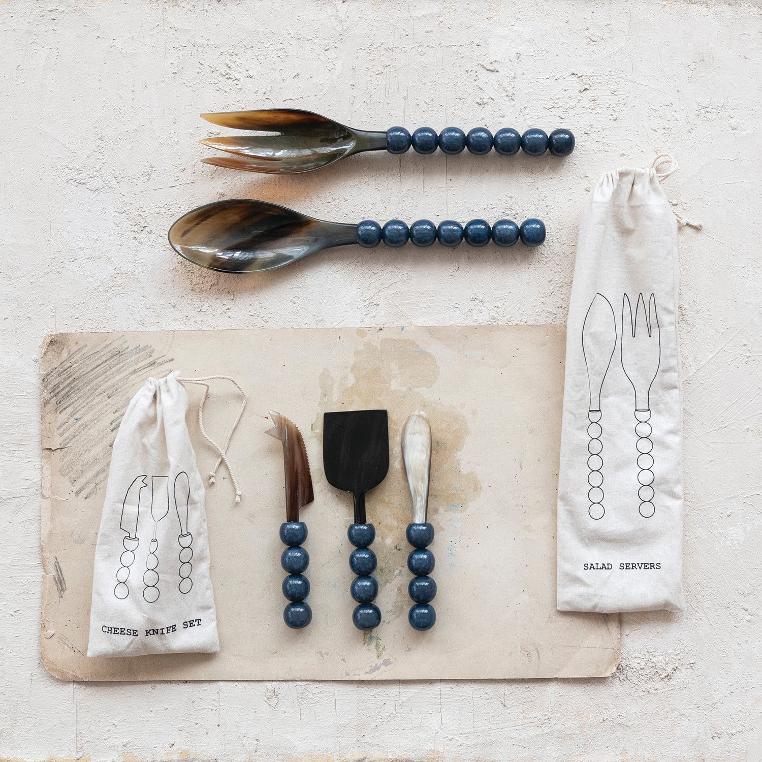 Natural Horn Cheese Knives w/Resin Handles S/3