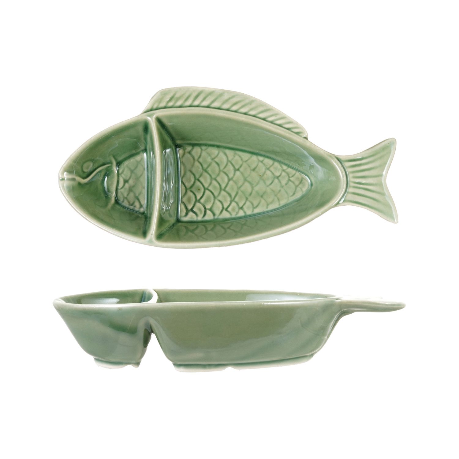 Stoneware Fish Shaped Dish with 2 Sections