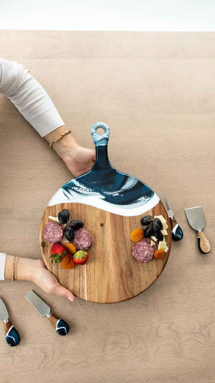 Round Cheese Paddle Acacia Board Navy
