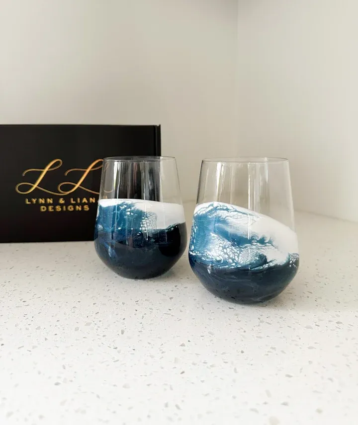 Resin Coated Wine Glasses S/2 Navy