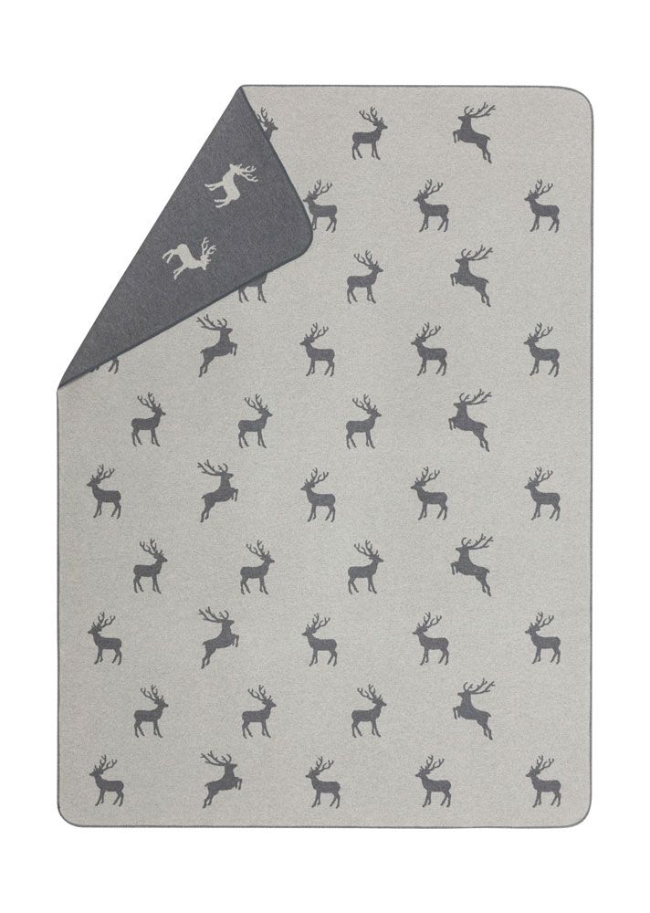 SILVRETTA Cotton Throw "Reindeer Allover" Grey