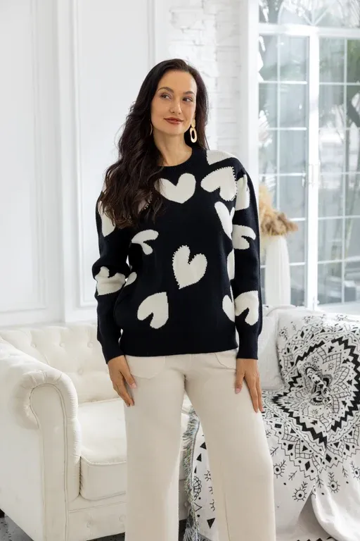Delilah's Beaded Heart Sweater, Colour: Black, Size: S/M
