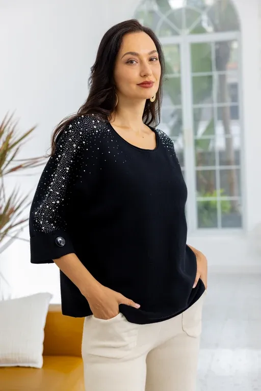 Delilah's Diamond Sleeve Sweater, Colour: Black, Size: S/M