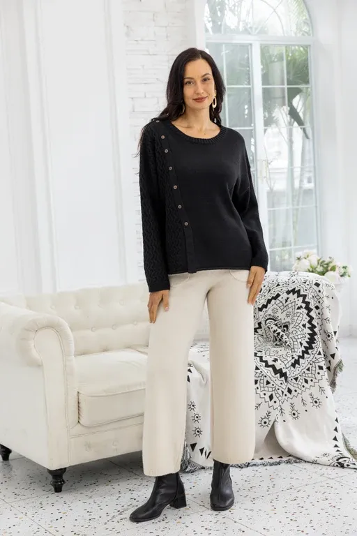 Chevron Split Pullover, Colour: Black, Size: S/M