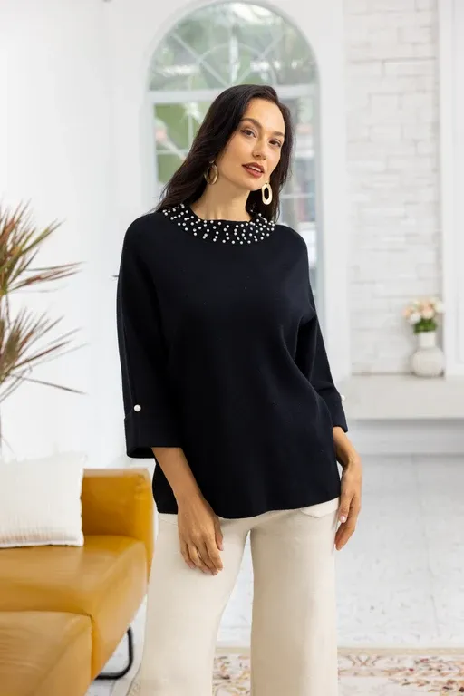 Delilah's Opaline Collar Sweater, Colour: Black, Size: S/M