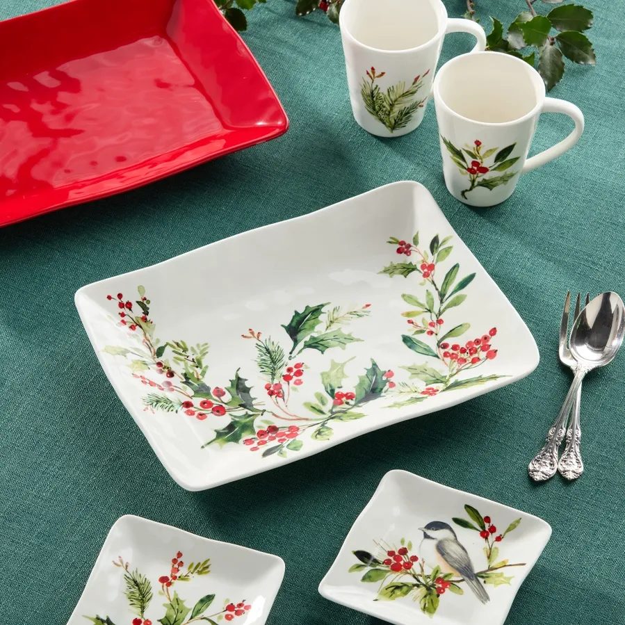 Holly and Vines Rectangular Platter 14in
