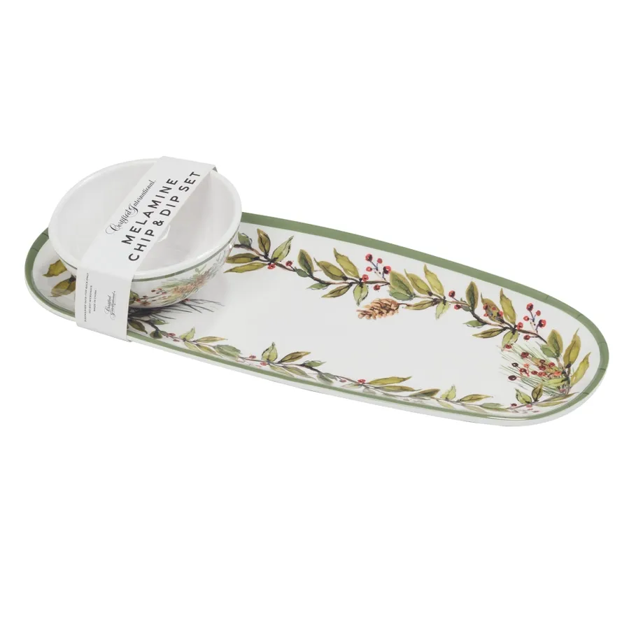Winters Forest Christmas Oval Tray W/Dip Bowl