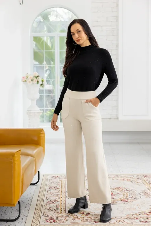 Starlight Shimmer Knit Pants, Colour: Beige, Size: S/M
