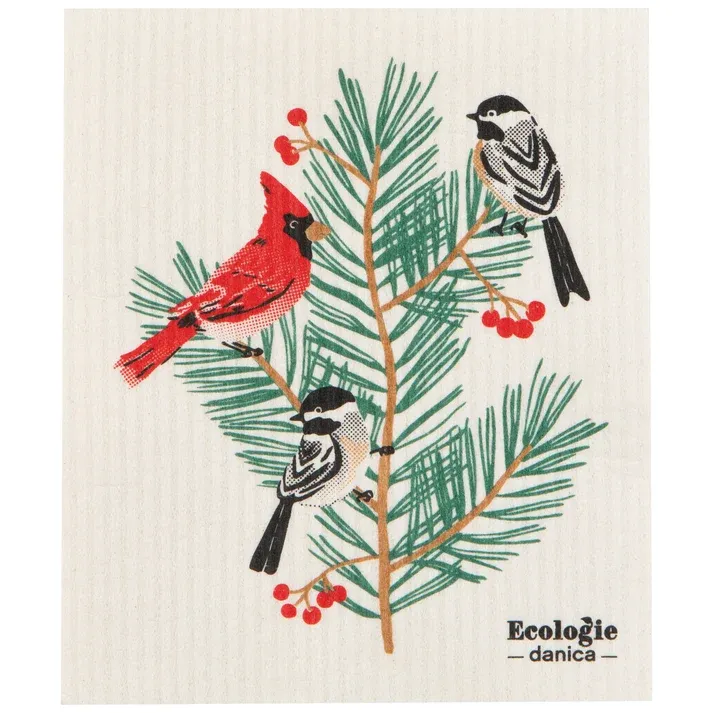 Birds &amp; Boughs Christmas Swedish Dishcloth