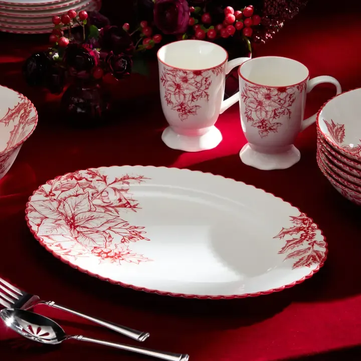 Crimson Noel Oval Platter 16"