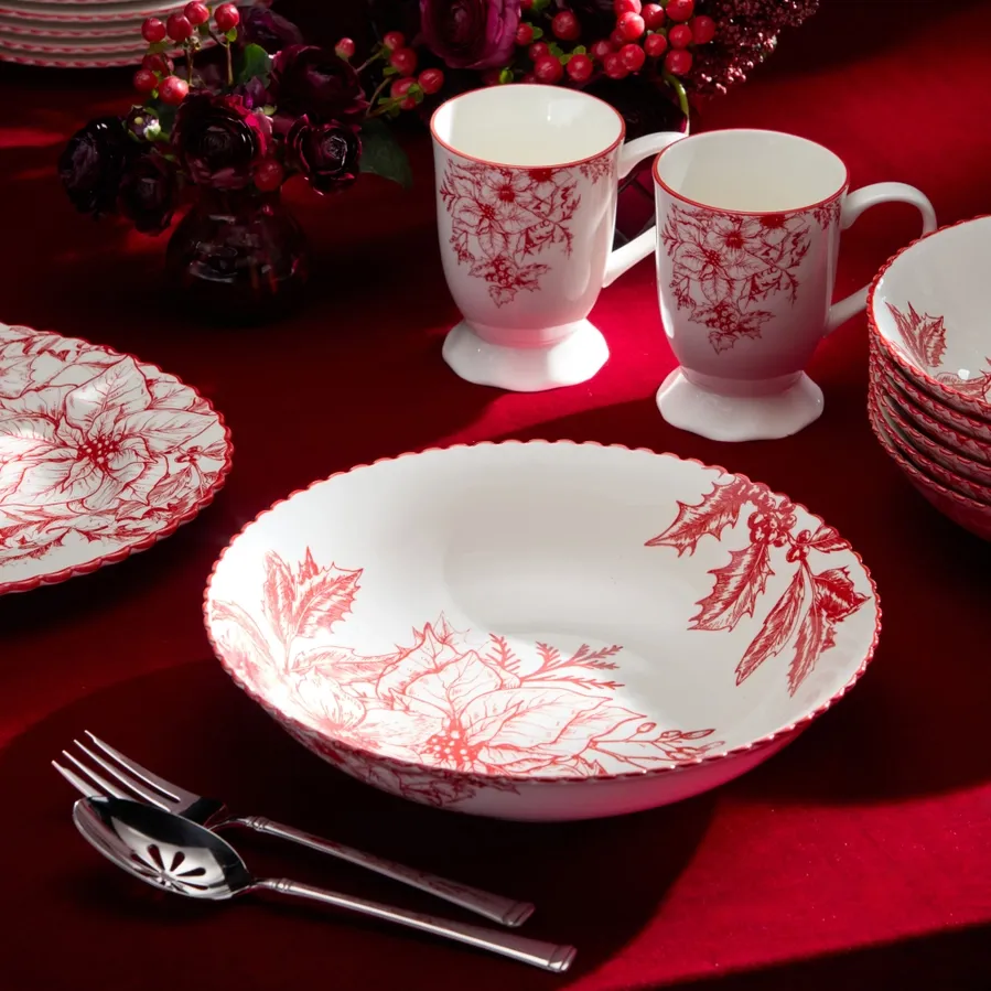 Crimson Noel Serving Bowl 12in