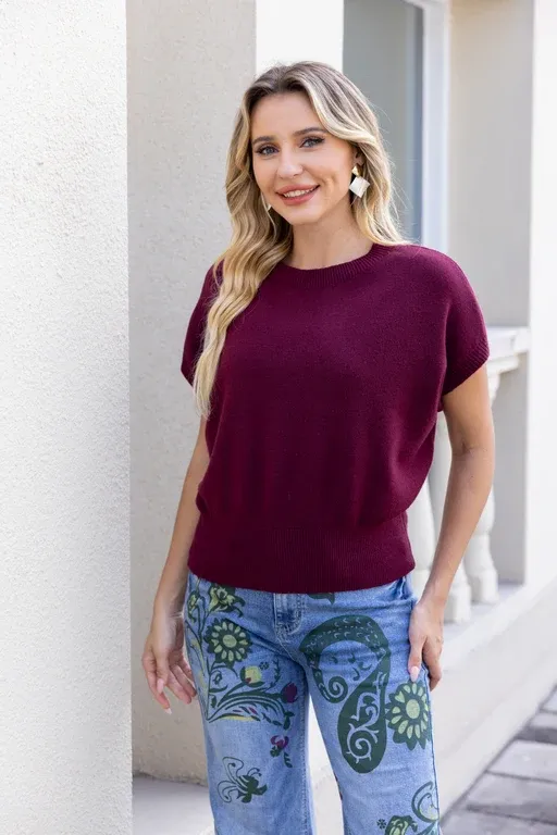 Elara's Knit Top, Colour: Wine, Size: S/M