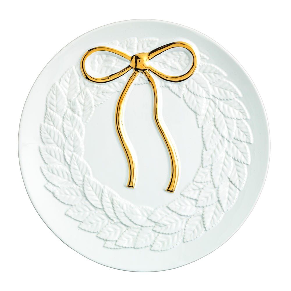 Gold Bow Wreath Cookie Plate