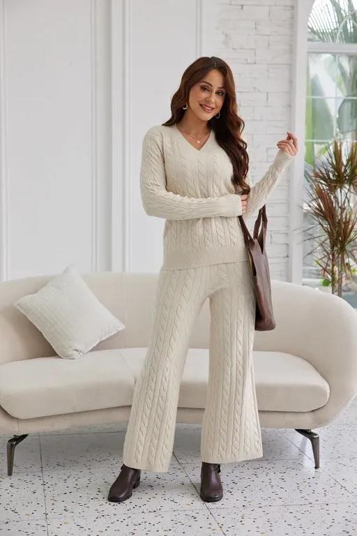Kayla's Cable Knit Pant, Colour: Beige, Size: S/M