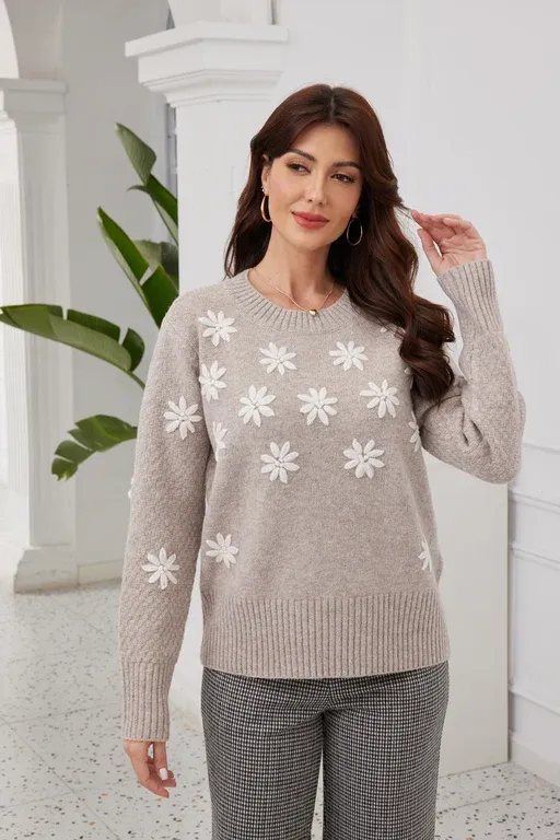 Gabby's Flower Sweater, Colour: Beige, Size: S/M