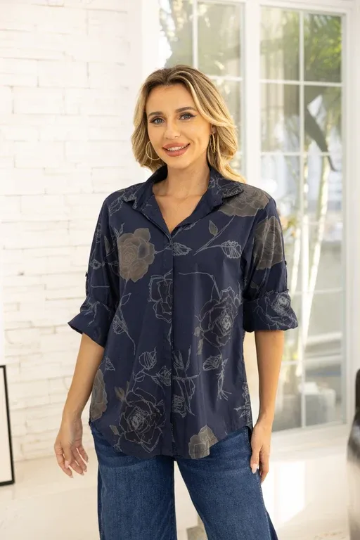 Felice's Rose Top, Colour: Navy, Size: O/S