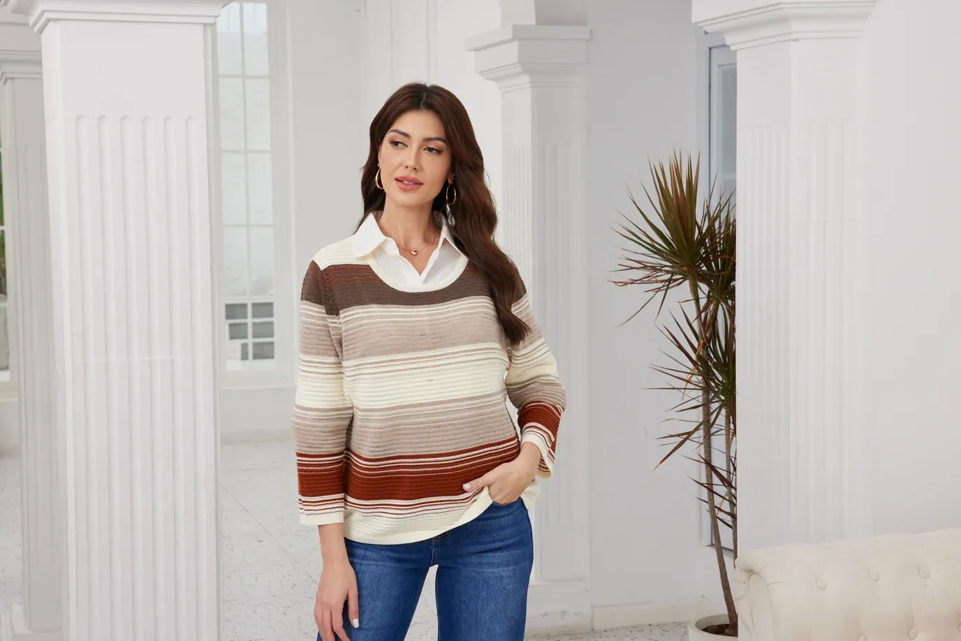 Horizon Ombré Ribbed Knit, Colour: Beige, Size: S/M