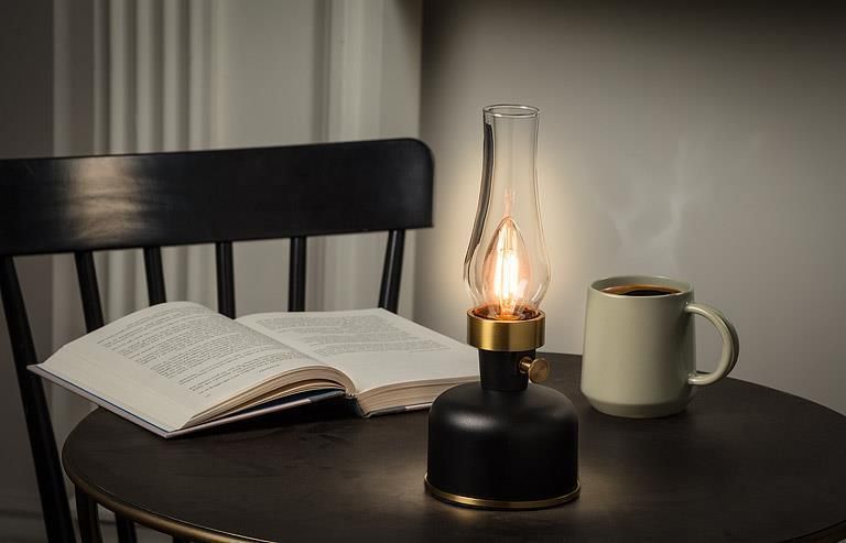 Lantern LED Lamp with Chimney - Black