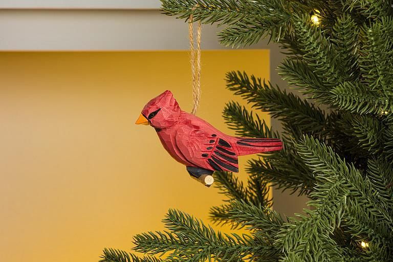 Cardinal on Branch Carved Ornament