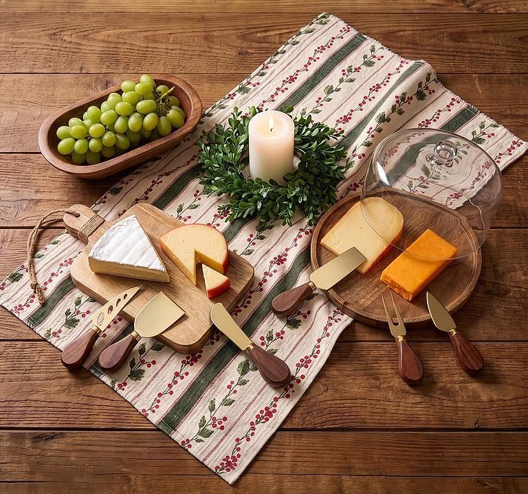 Walnut Handled Cheese Knives Set of 6 Gold