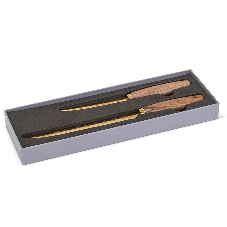 Walnut Serrated All Purpose Knives Set of 2 Gold