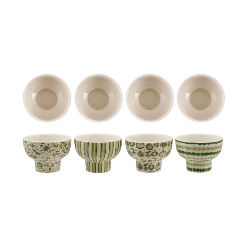 Stoneware Footed Bowl w/Holiday Pattern