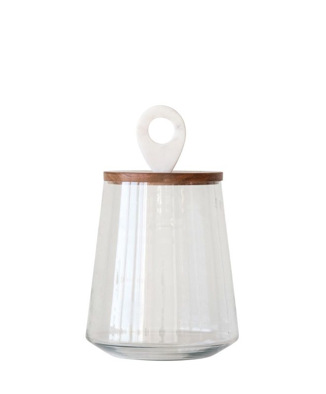 Glass Jar w/ Mango Wood &amp; Marble Lid